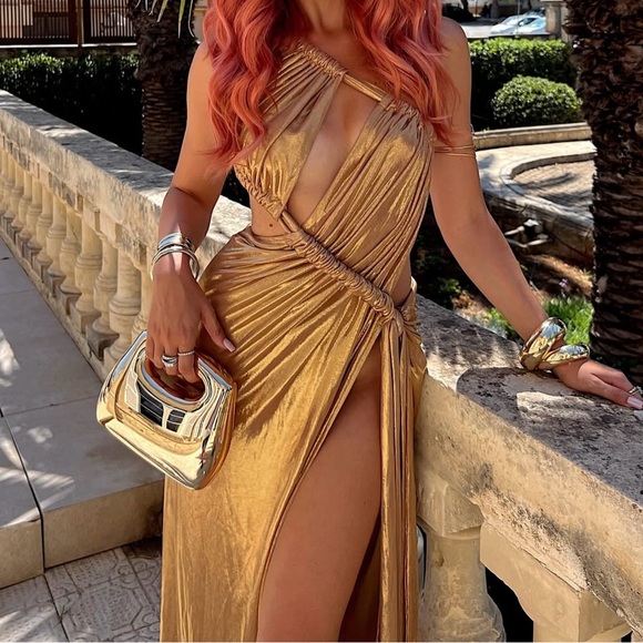 Fashion Nova Gold Backless Dress - Picture 1 of 10